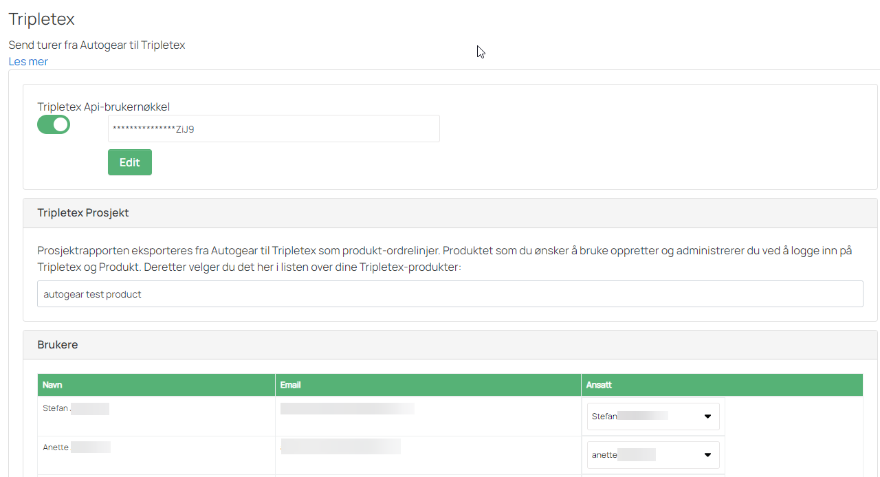 Tripletex – brukertilgang i Autogear