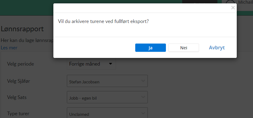Turer arkivert etter eksport