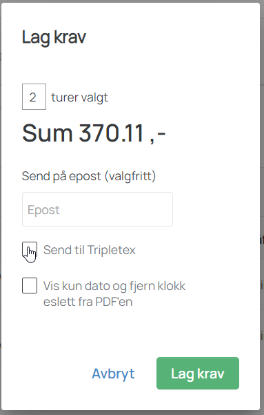 Tripletex – opprett krav