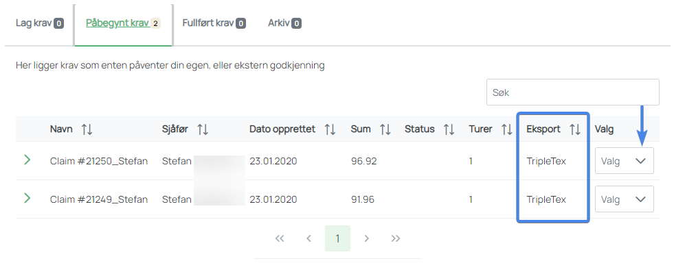 Tripletex – eksport og avbryt krav